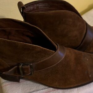 UGG Brown Suede Ankle Booties with Buckle Strap